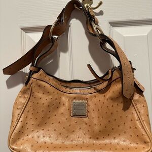Dooney & Bourke Tan Ostrich-Embossed Leather Shoulder Bag with Gold-Tone Accents